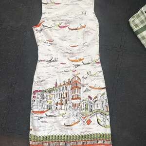 Chetta B Venice Italy Scenic Sketch Print Sleeveless Sheath Cotton Dress